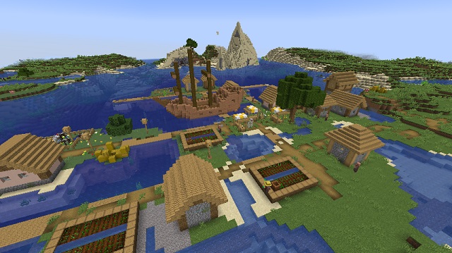 หมู่บ้านโจรสลัดที่ Spawn - เมล็ด Minecraft ที่ดีที่สุด