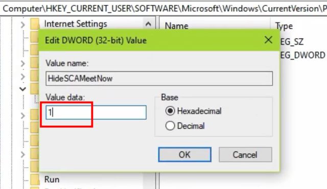 Disable Meet Now From Windows 10 Using Registry Editor