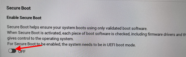 secure boot toggle