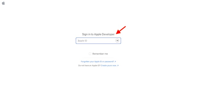 Log in to your Apple developer account 