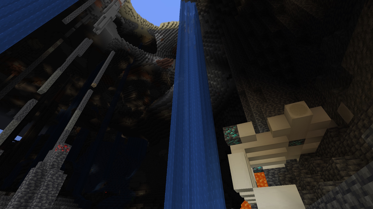 Massive cave entrance leading all the way to a diamond fossil in this Minecraft speedrun seed