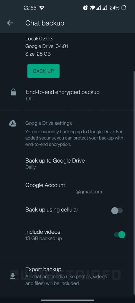 whatsapp export backup from google drive feature