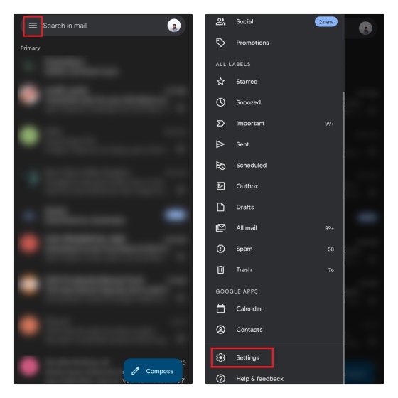 access gmail settings on phone