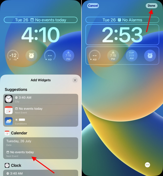add widget above time on lock screen ios 16 on iphone