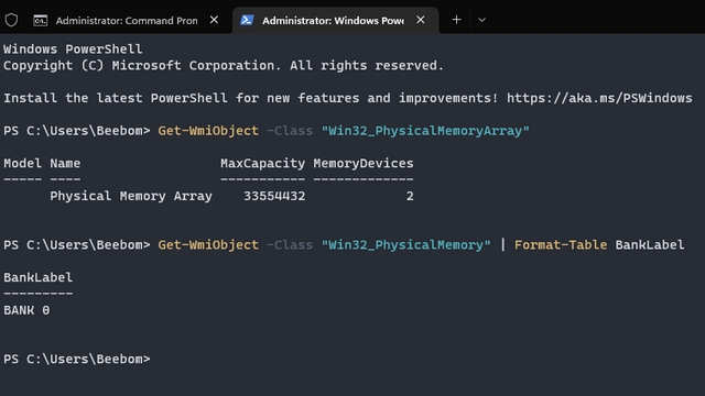 check current RAM slot on powershell