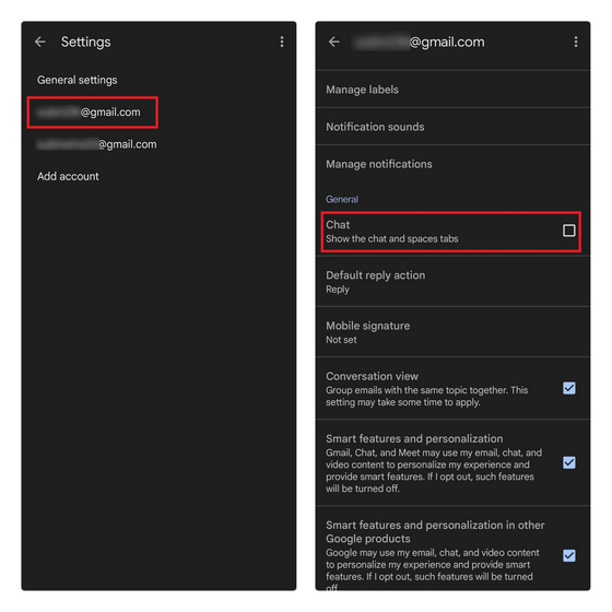 disable chat in gmail mobile
