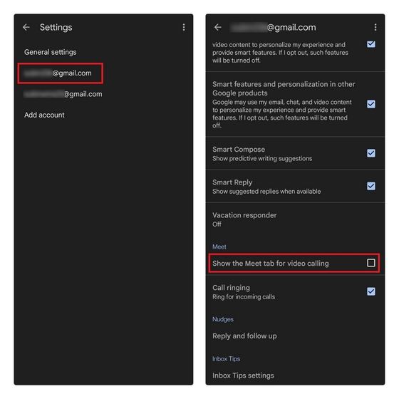 Disable Meet In Gmail Mobile