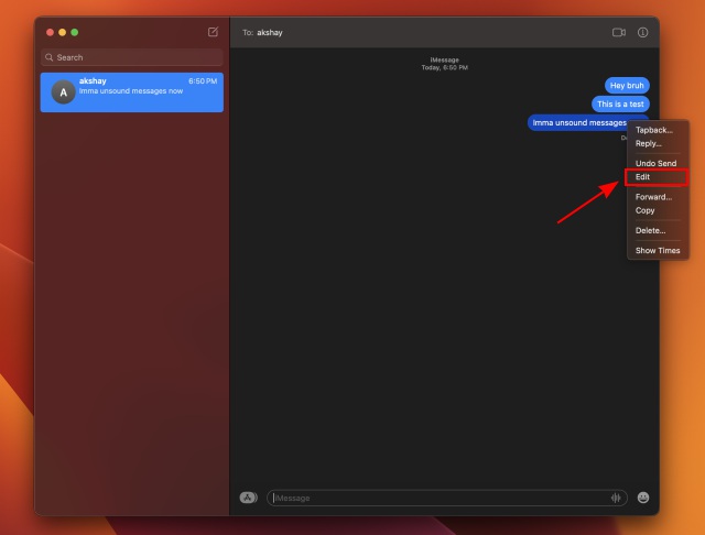 edit sent messages on mac