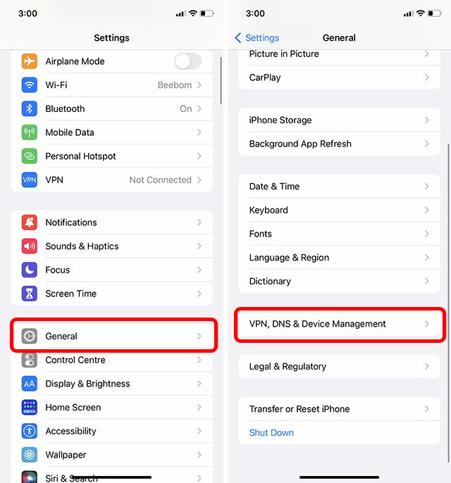 general settings vpn and dns