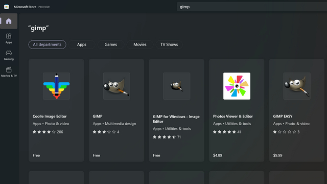 gimp microsoft store listing