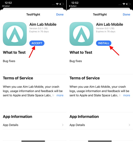 install aim lab mobile testflight link