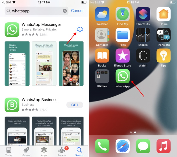 install and open whatsapp on iphone
