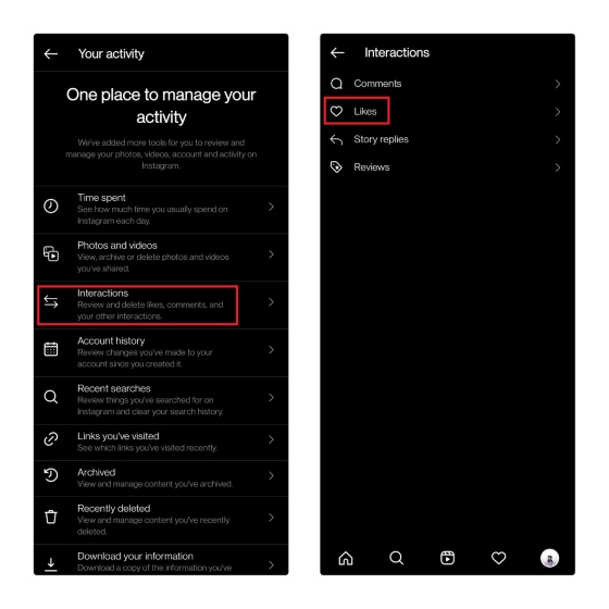 likes in interactions settings