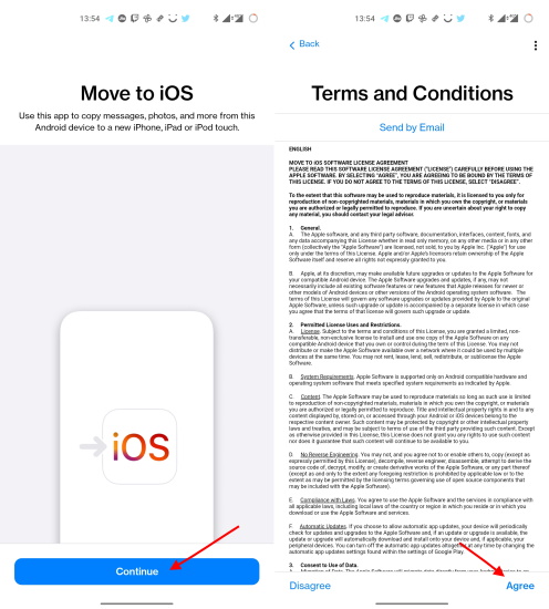 move to ios setup on android