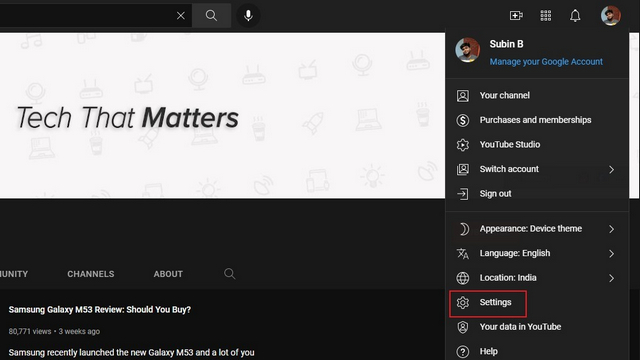 open youtube settings