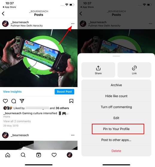 pin posts to profile instagram