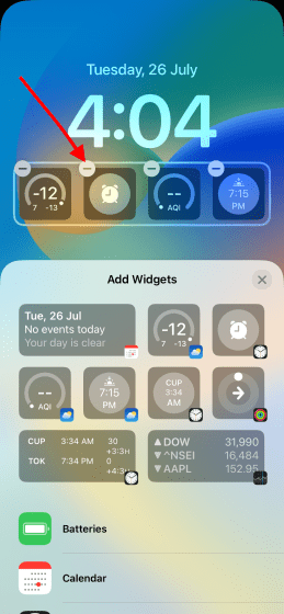 press minus sign to remove lock screen widget ios 16