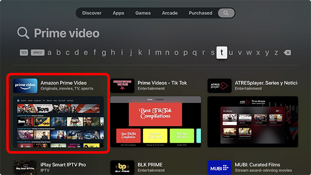 liste de vidéos prime magasin d'applications apple tv