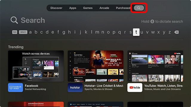 search. bar in apple tv