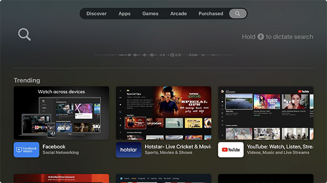 rechercher une application dans apple tv en utilisant la dictée