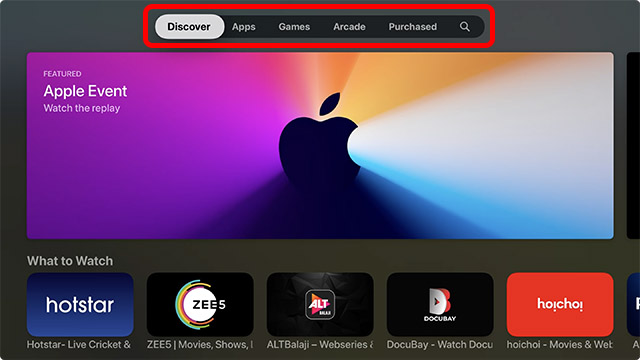 tabs in app store on apple tv
