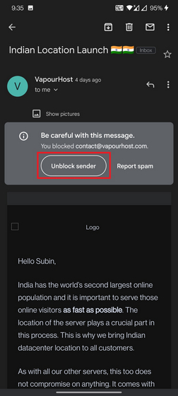 unblock gmail sender