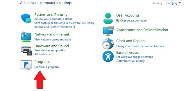 uninstall a program in control panel