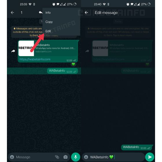 whatsapp edit message feature in the works