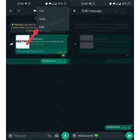 recurso de edição de mensagem do whatsapp em andamento