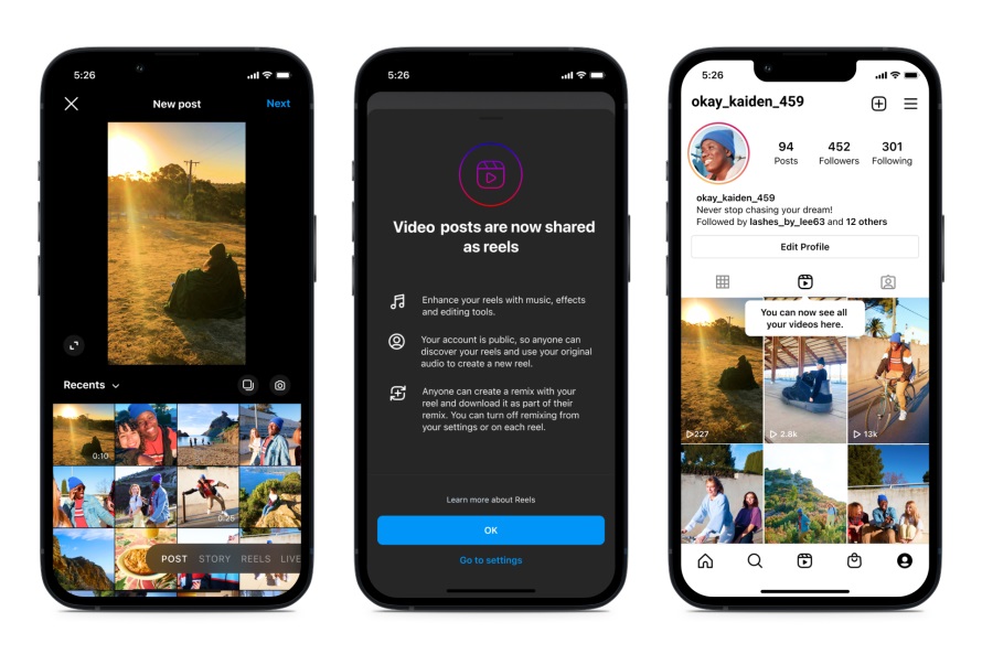 Instagram video posts into reels