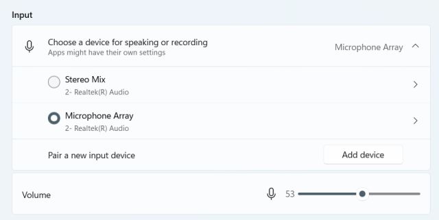 select a Microphone in Windows 11