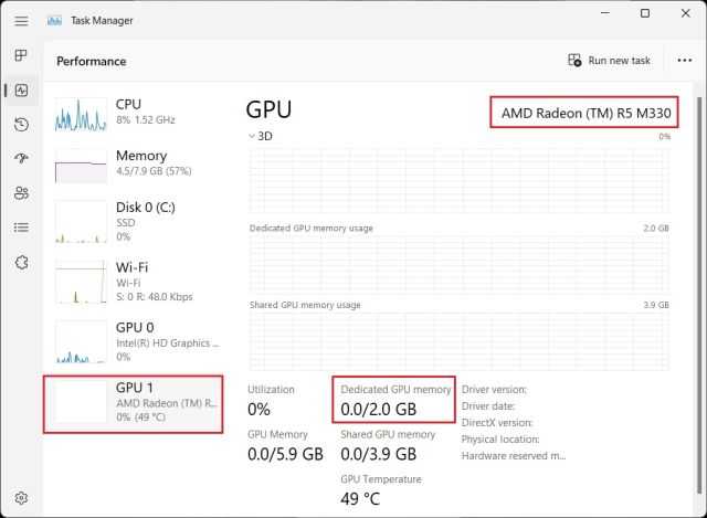 Check your graphics card in Windows 11 using task manager