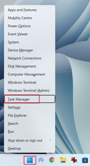 Open Task Manager in Windows 11 from the Quick Link menu