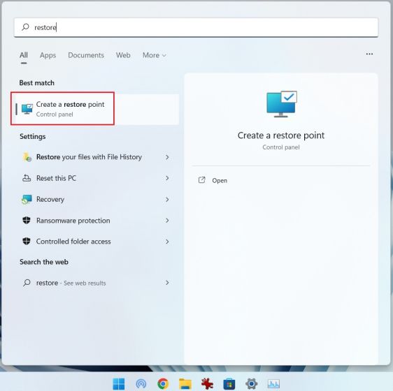 Create a Restore Point in Windows 11