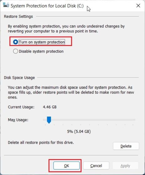 Create a Restore Point in Windows 11