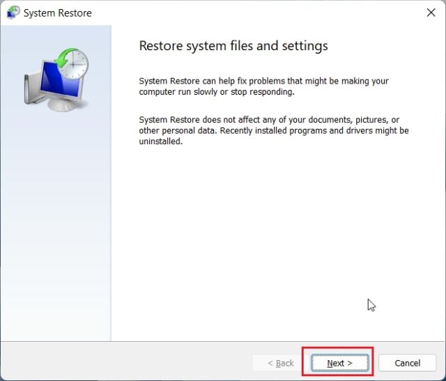 Run System Restore in Windows 10