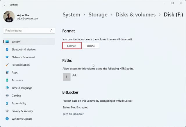 2. Formater Un Disque Dur Ou Un Ssd Sous Windows 11 À Partir Des Paramètres