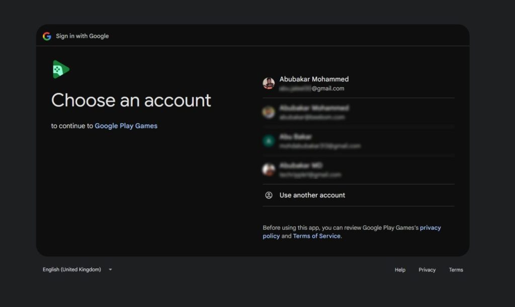 Select an account in a browser window