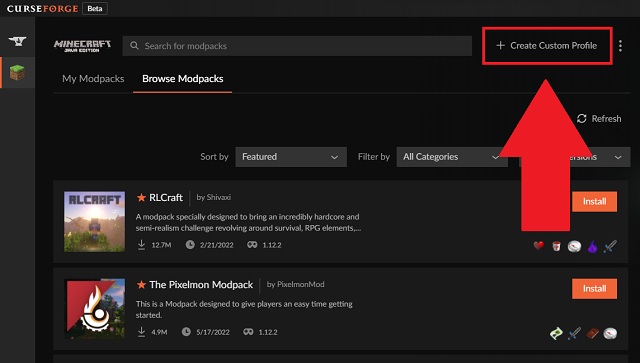 Create CurseForge Custom Profile