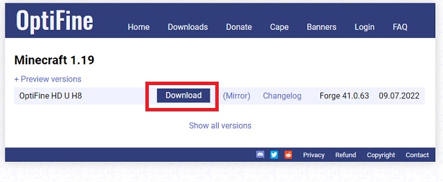 Download Optifine for Minecraft 1.19