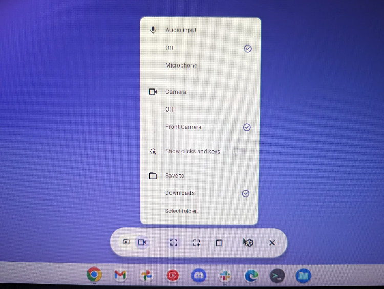 Enable camera Chrome OS screen recording