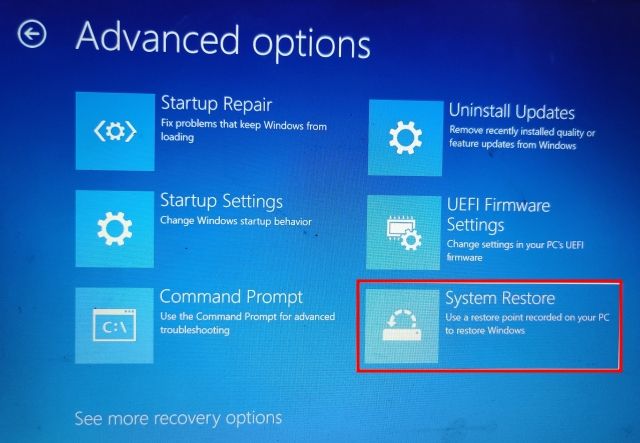 Use System Restore in Windows 11 from Startup