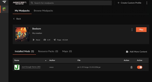 Installed Mods in CurseForge - How to Install Forge in Minecraft