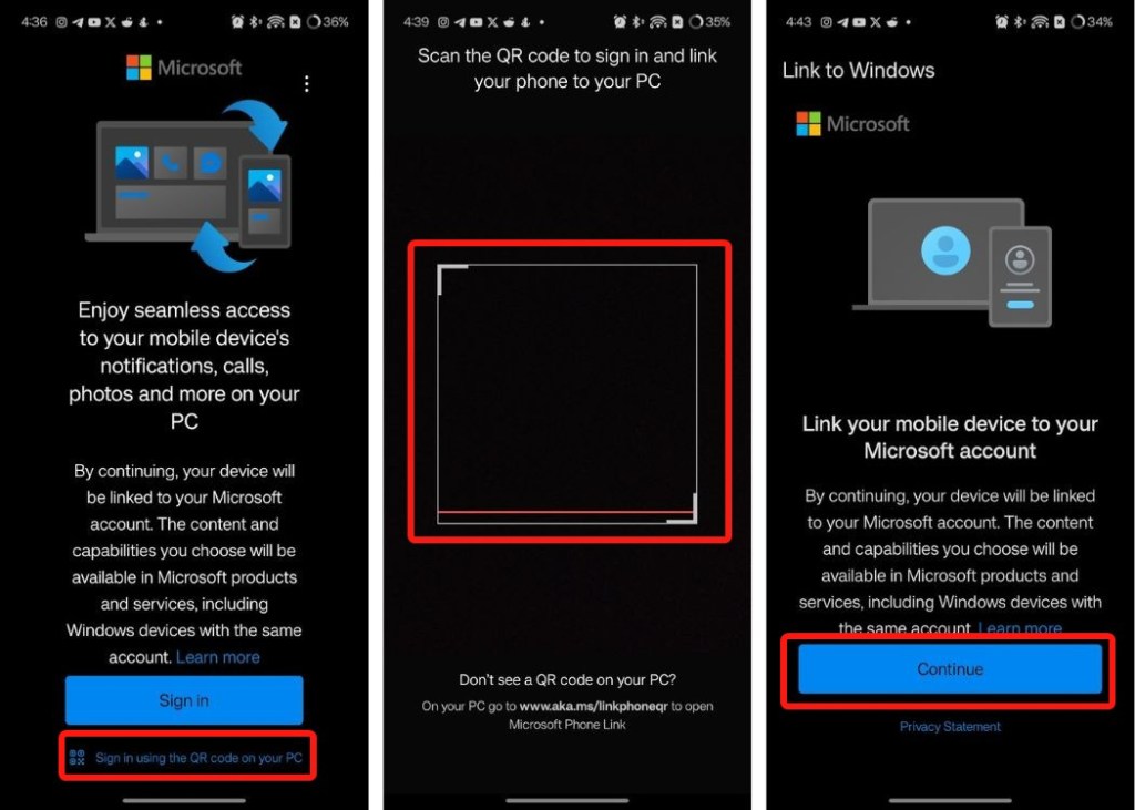 Use the QR code scanner to scan and connect to phone link android