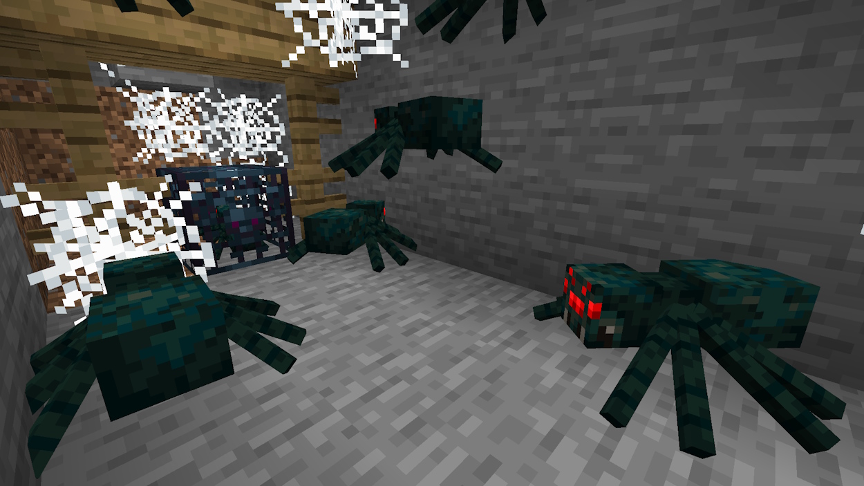 Cave spiders in a mineshaft