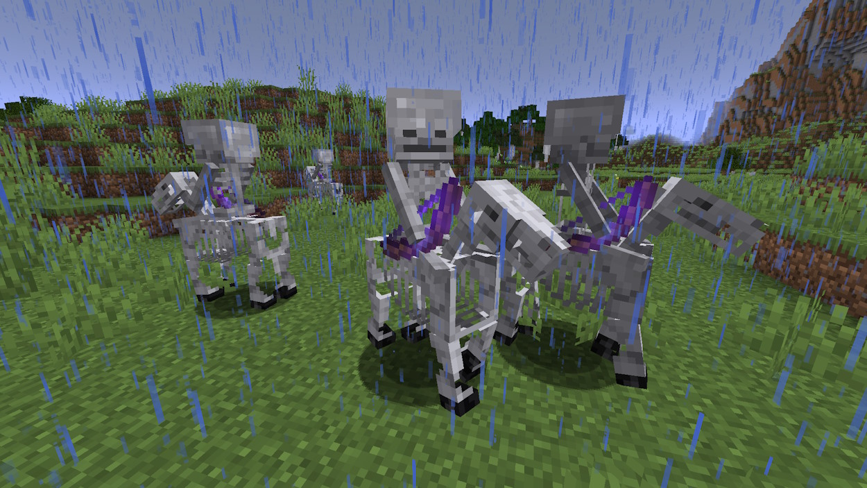 Skeleton horsemen in rain
