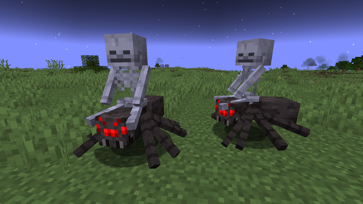 Spider jockeys during the night in Minecraft