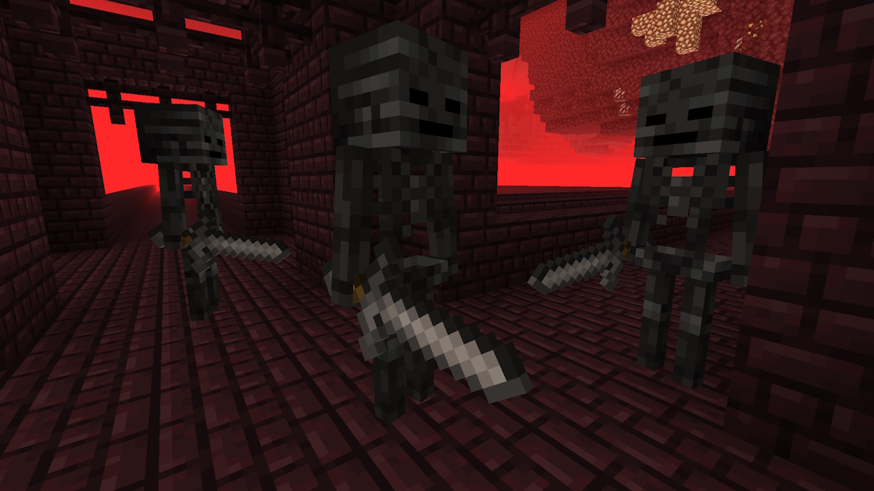 Wither skeletons in a Nether fortress