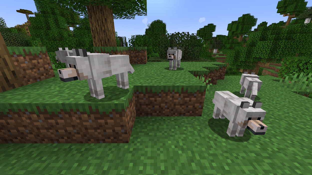 Minecraft mobs wolves in a forest