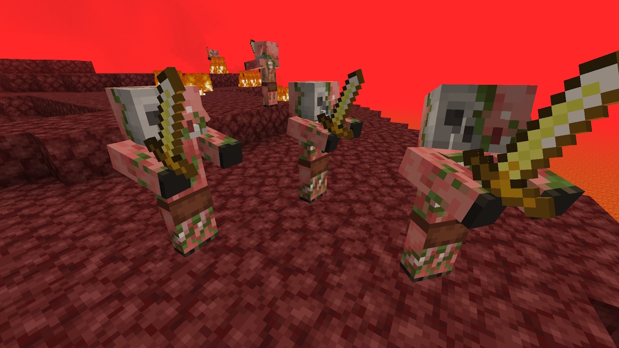 Zombified piglins in a  Nether wastes biome